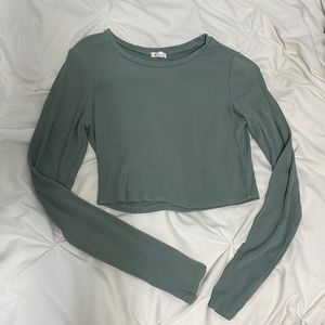 GARAGE Ribbed Green Long Sleeve Crop Top